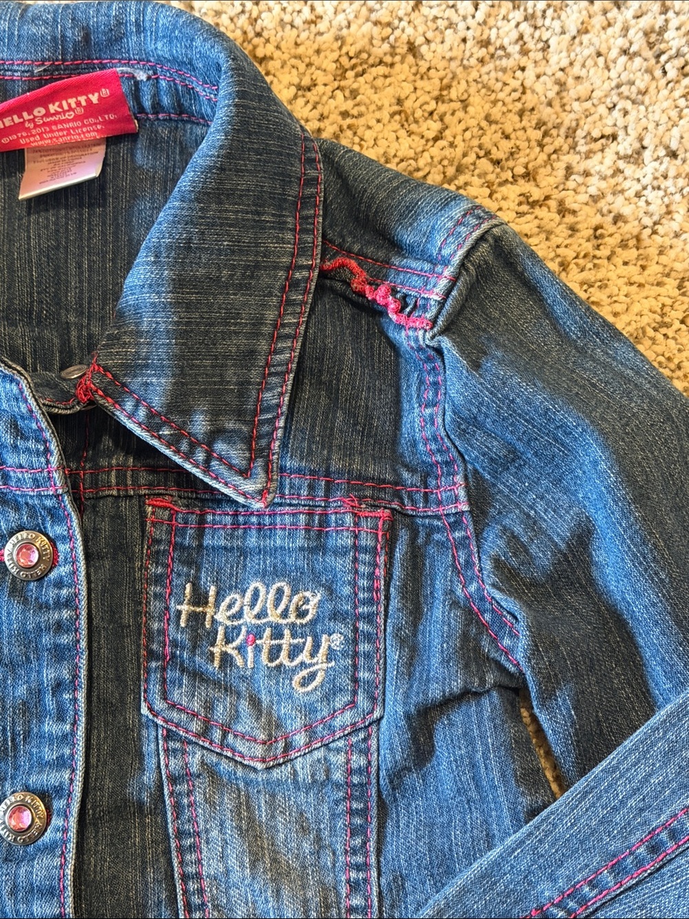 Macy’s Hello Kitty Blue Denim Jacket with Pink Accent Stitching